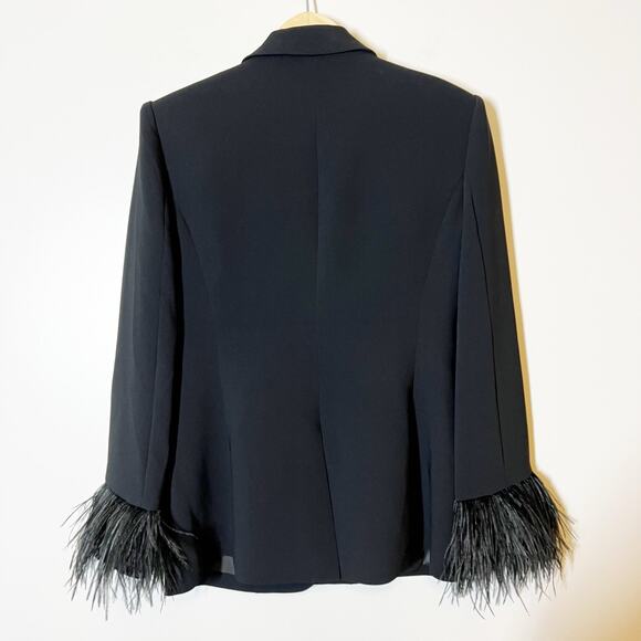 Cinq a Sept Ostrich Feather Black Cheyenne Blazer Size 6 - Picture 4 of 11